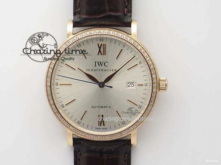MIROTIME 0814 OnTrend Portofino RG MKF 1:1 V2 Best Edition Diamond Bezel Silver Dial On Brown Leather Strap A 7343